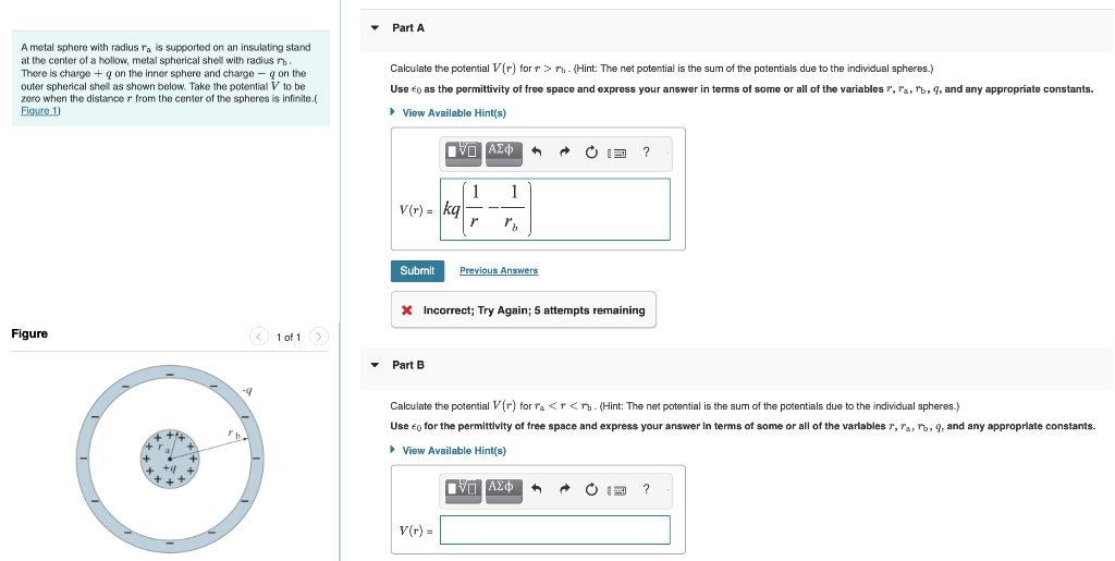 Solved A metal sphere with radius ra is supported on an