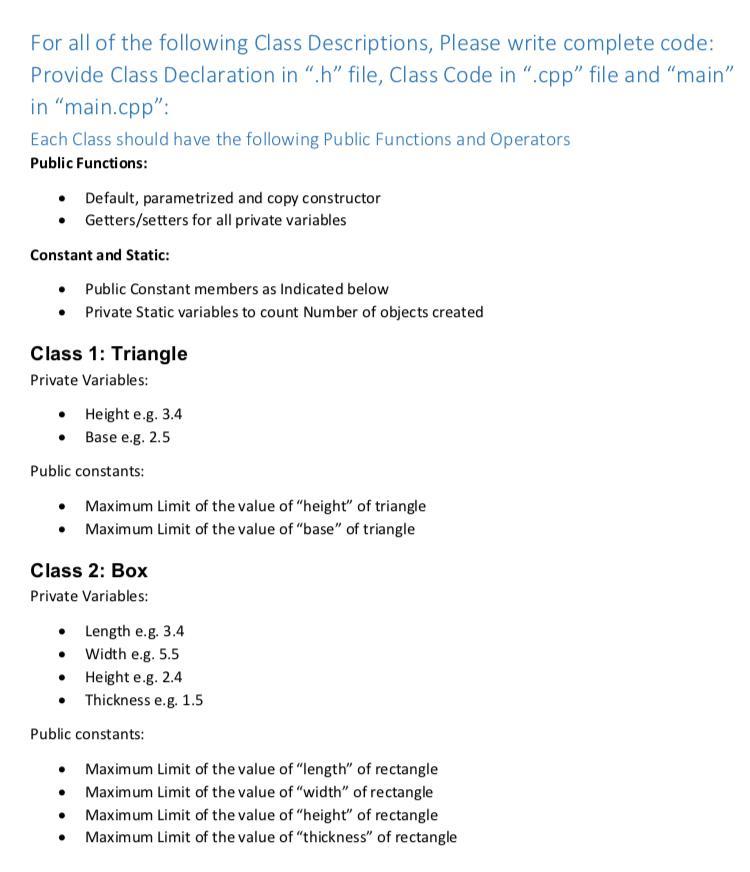 Solved For all of the following Class Descriptions, please | Chegg.com