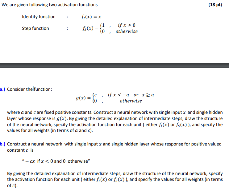 We Are Given Following Two Activation Functions (18 | Chegg.com