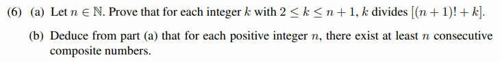 Solved (6) (a) Let n E N. Prove that for each integer k with | Chegg.com