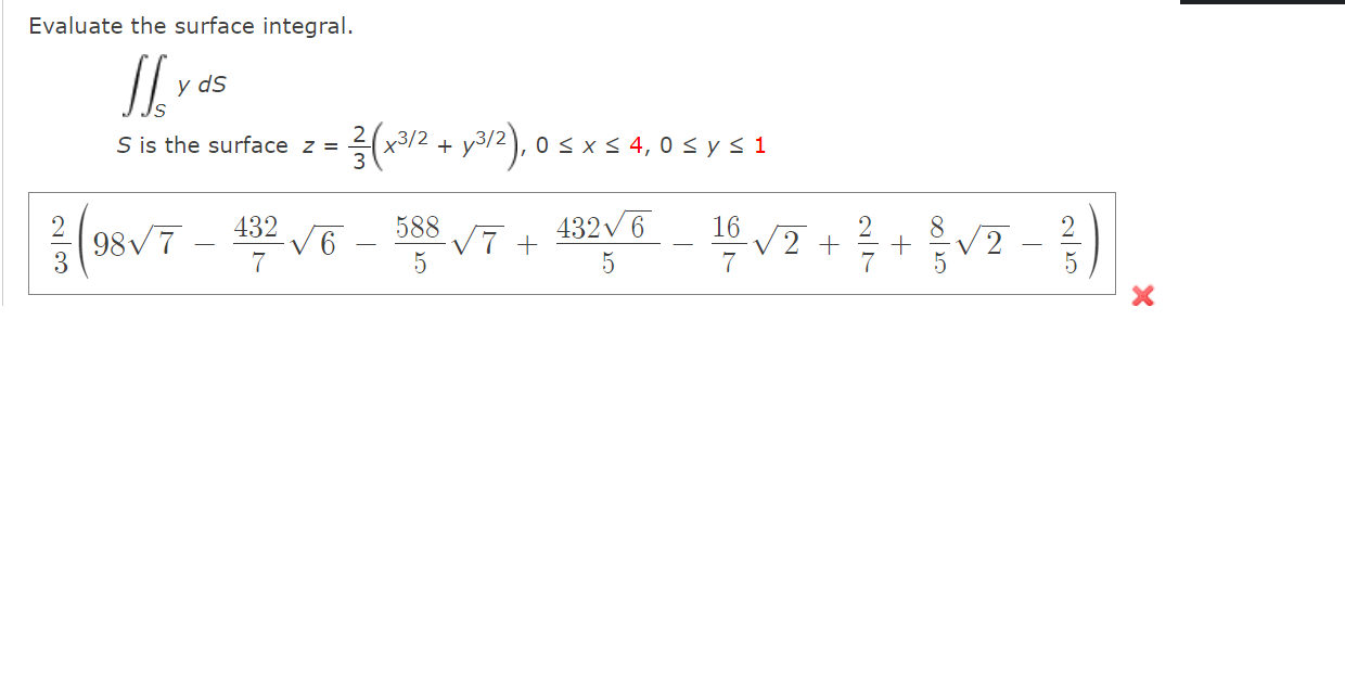 Solved Evaluate the surface integral. S y dS S | Chegg.com