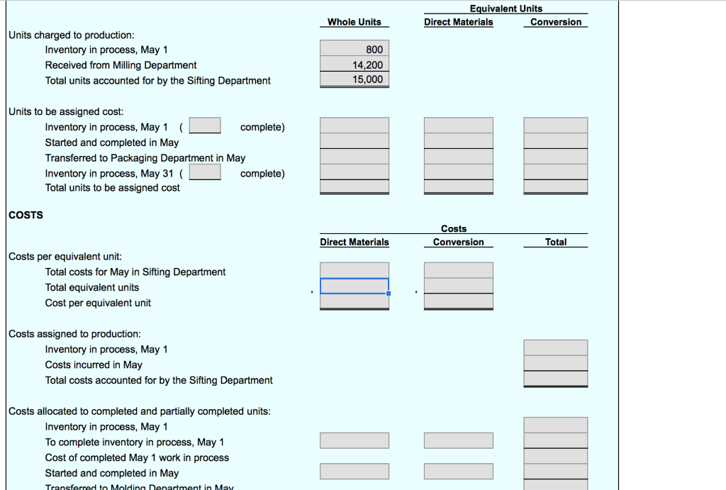 Solved Equivalent Units Direct Materials Conversion Whole