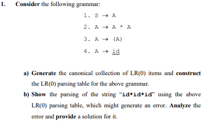 Solved 1. Consider The Following Grammar: 1. SA 2. A A A 3. | Chegg.com