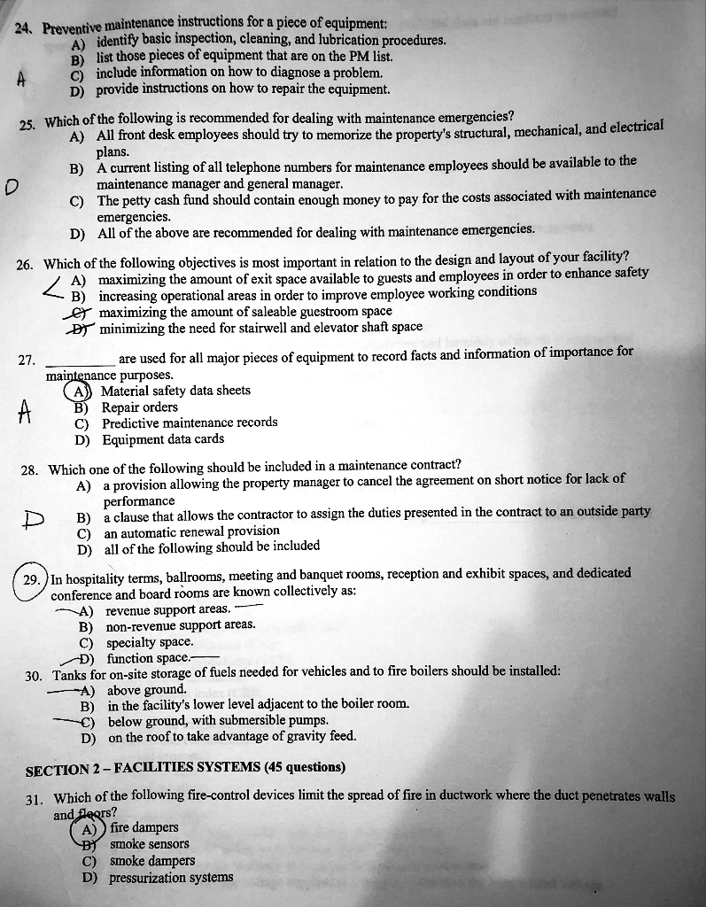 Solved 24. Preventive maintenance instructions for a piece | Chegg.com