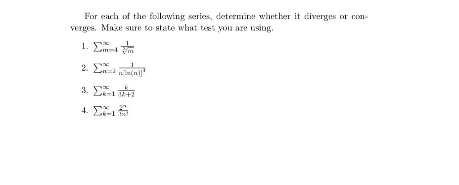 Solved For each of the following series, determine whether | Chegg.com