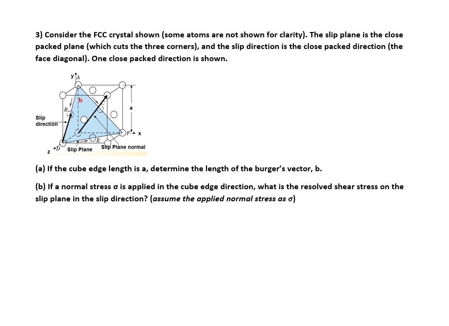Solved 3) Consider the FCC crystal shown (some atoms are not | Chegg.com