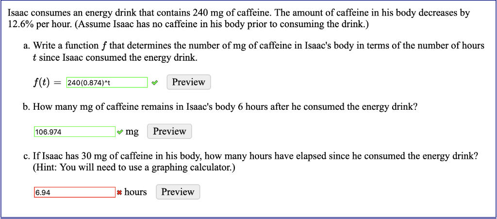 Solved Isaac consumes an energy drink that contains 240 mg | Chegg.com