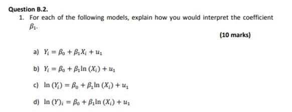 Solved Question B.2. 1. For Each Of The Following Models, | Chegg.com