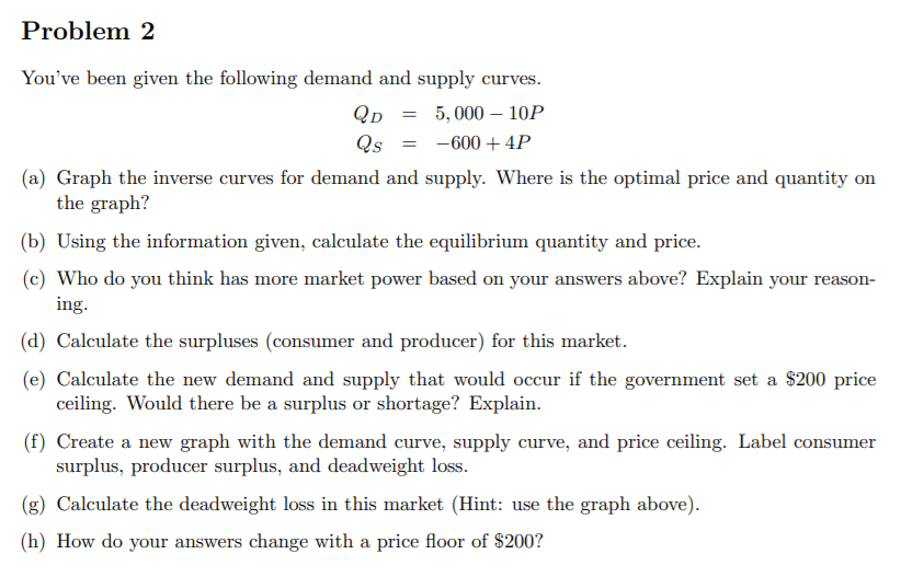 Solved Problem 2 You've been given the following demand and | Chegg.com