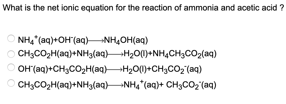 Solved What is the net ionic equation for the reaction of | Chegg.com