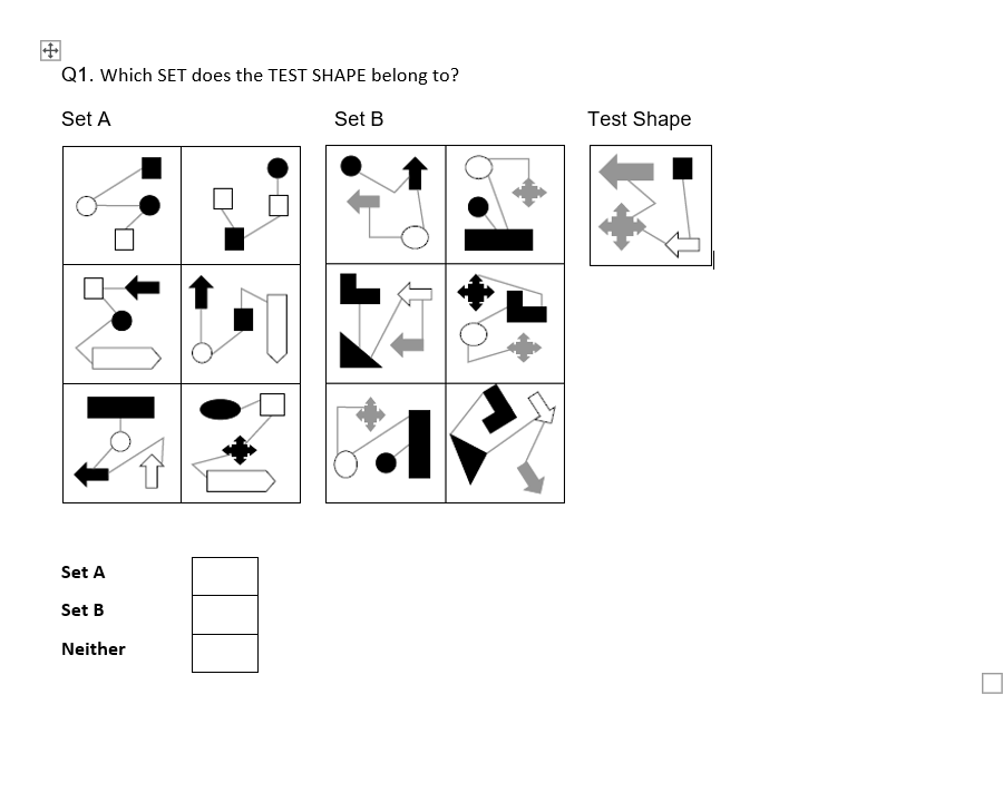 Solved Q1. Which SET does the TEST SHAPE belong to? Set A | Chegg.com