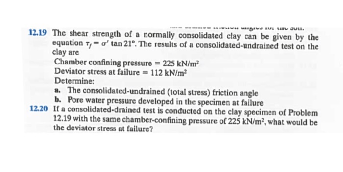 Solved 2.19 The shear strength of a normally consolidated | Chegg.com