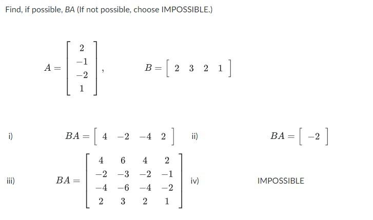 Solved Find, If Possible, BA (If Not Possible, Choose | Chegg.com