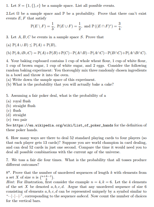 Solved 1. Let S- 1,c Be A Sample Space. List All Possible | Chegg.com