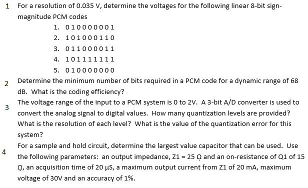 Solved 1 For a resolution of 0.035 V, determine the voltages | Chegg.com