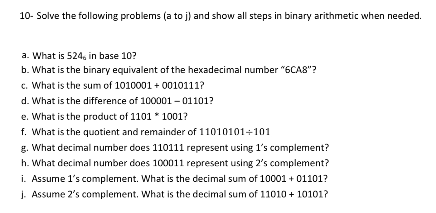 Solved 10- Solve The Following Problems ( A To J ) And Show | Chegg.com