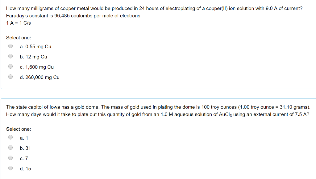 Solved How many milligrams of copper metal would be produced