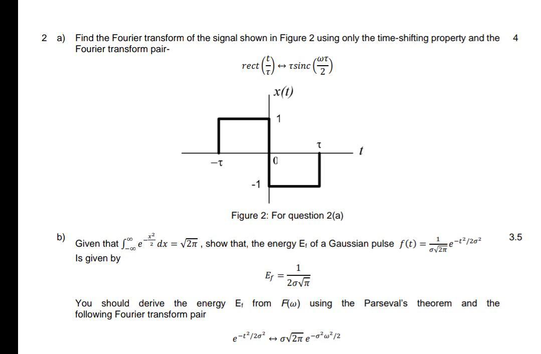 Solved 4 2 a) Find the Fourier transform of the signal shown | Chegg.com