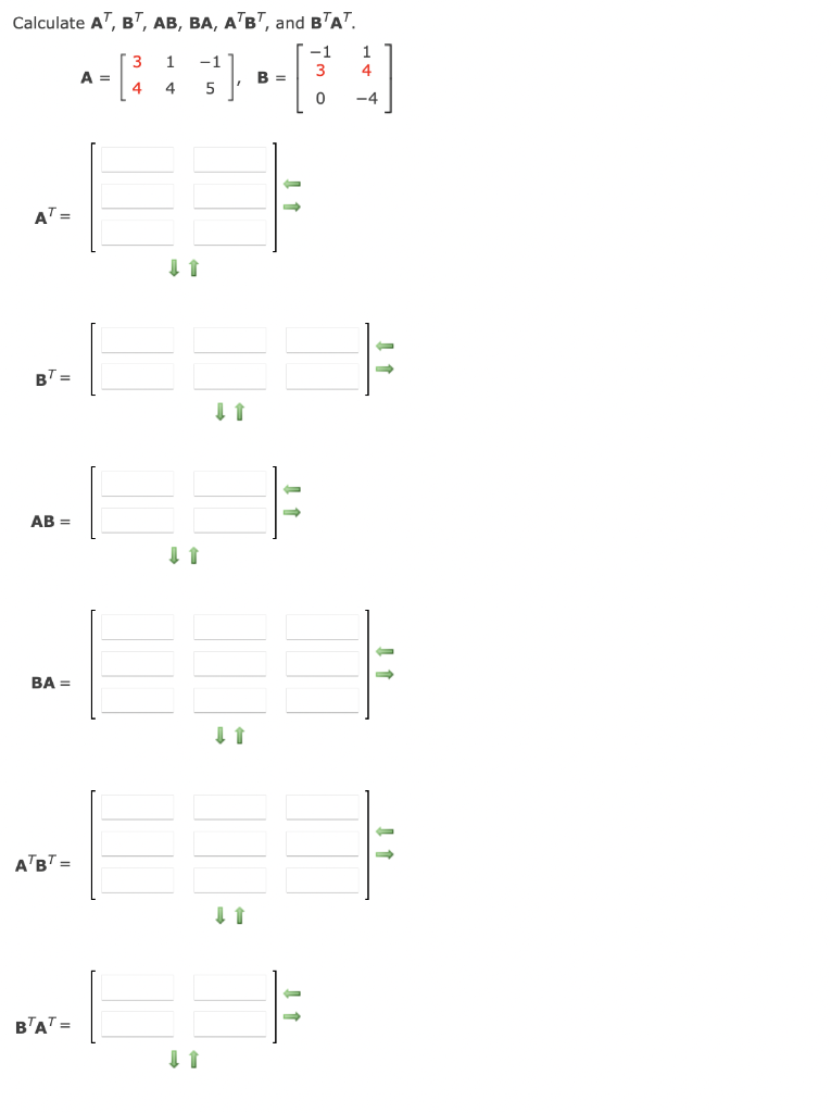 Solved Calculate AT,BT,AB,BA,ATBT, and BTAT | Chegg.com