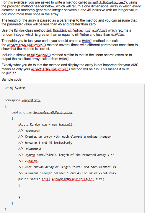 Solved For this exercise, you are asked to write a method | Chegg.com