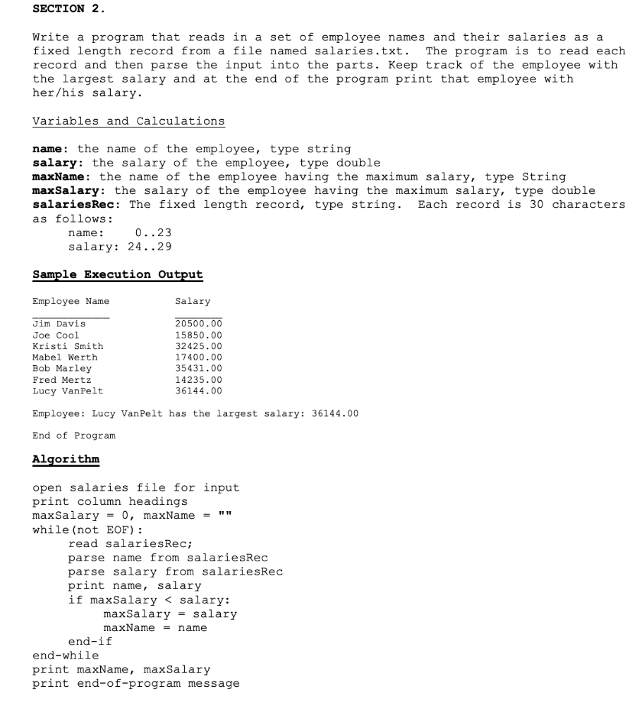 Solved SECTION 2. Write a program that reads in a set of | Chegg.com