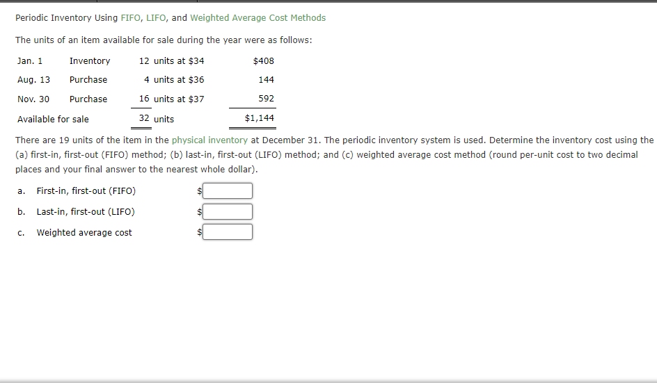 Solved Periodic Inventory Using FIFO, LIFO, and Weighted | Chegg.com