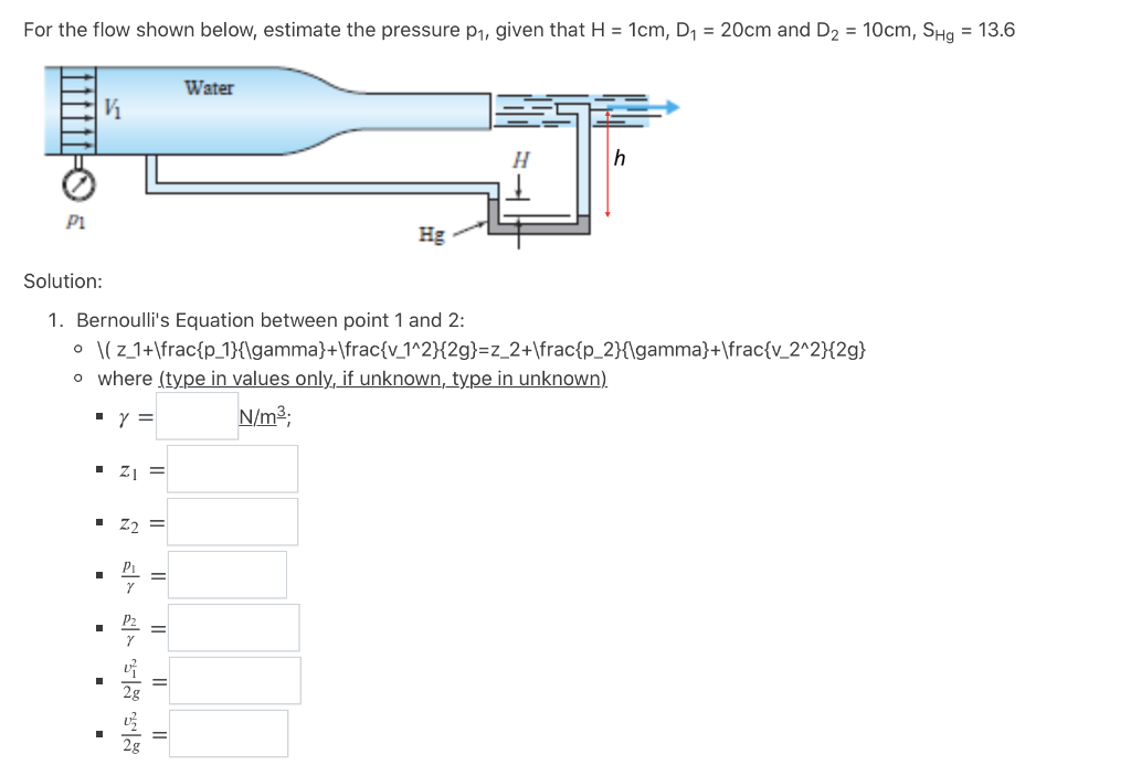 Solved For the flow shown below, estimate the pressure p1, | Chegg.com