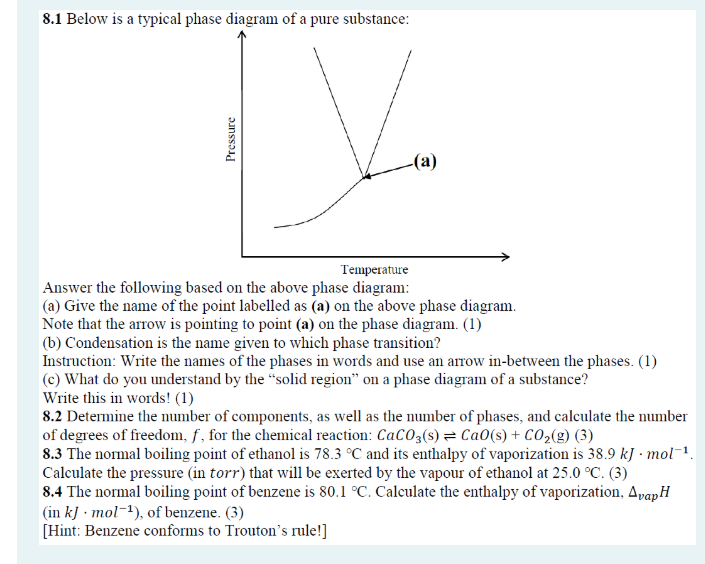 Solved 8.1 Below is a typical phase diagram of a pure | Chegg.com