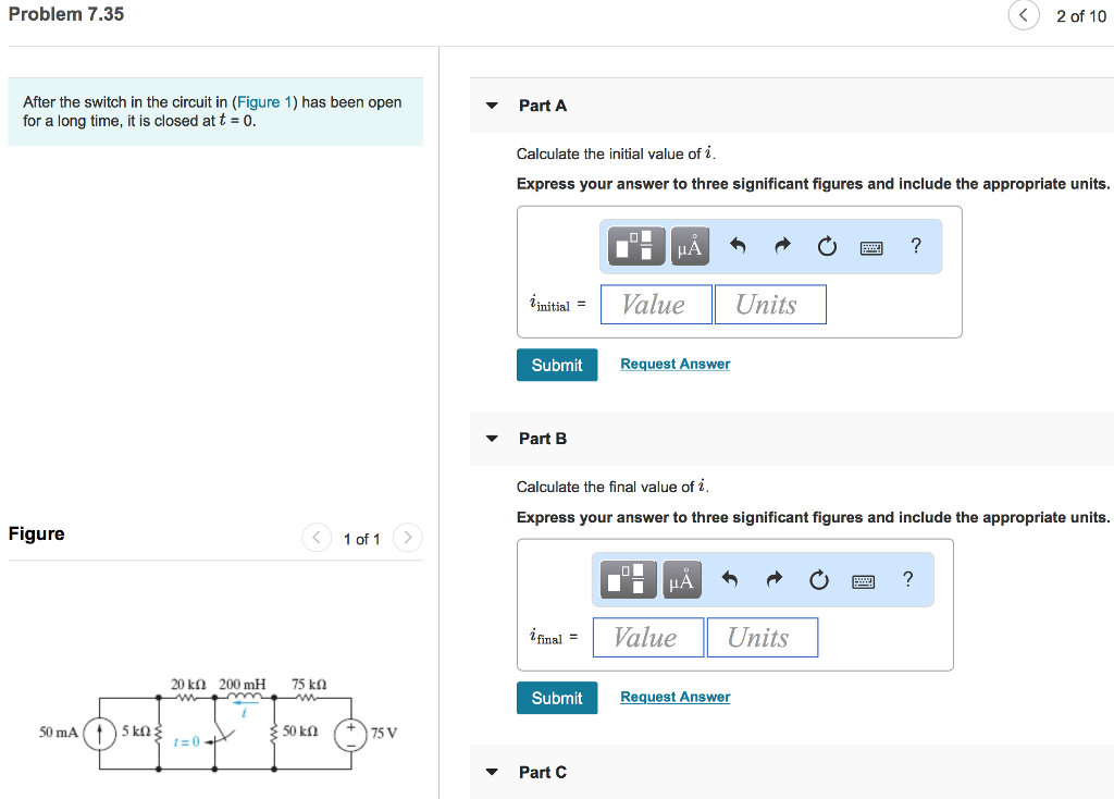 Solved Problem 7.35 2 of 10 After the switch in the circuit | Chegg.com