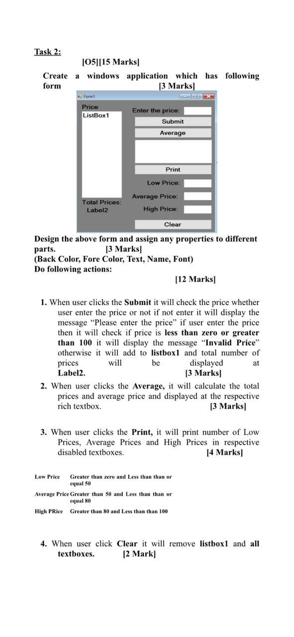 Solved Task 2: [05][15 Marks] Create a windows application | Chegg.com