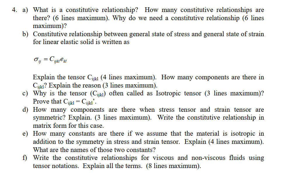 Solved a) What is a constitutive relationship? How many | Chegg.com