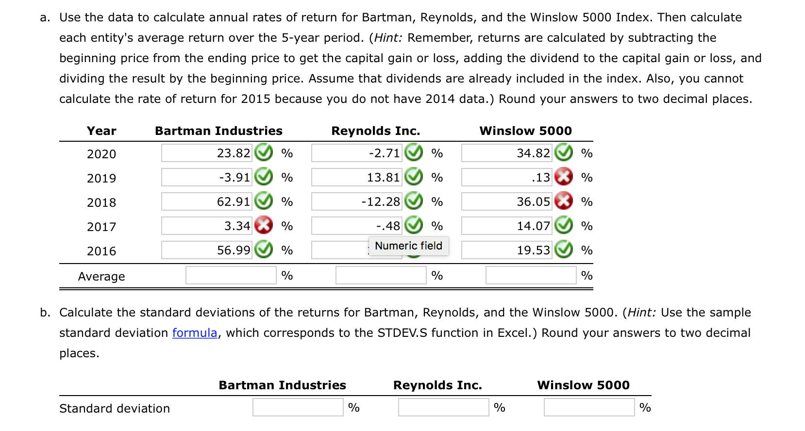 Bartman Industries's And Reynolds Inc.'s Stock Prices | Chegg.com