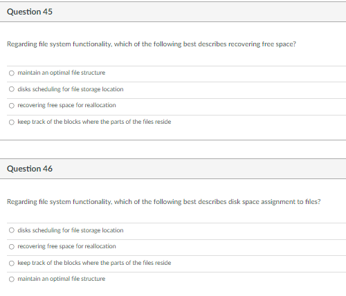 Solved Question 45 Regarding File System Functionality, | Chegg.com