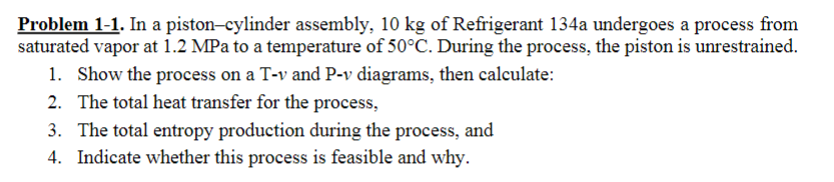 Solved Problem 1-1. In a piston-cylinder assembly, 10 kg of | Chegg.com