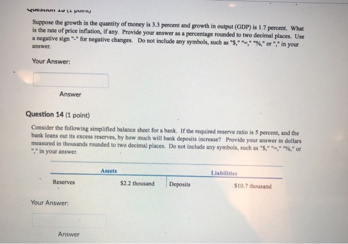 Solved Suppose the growth in the quantity of money is 3.3 | Chegg.com