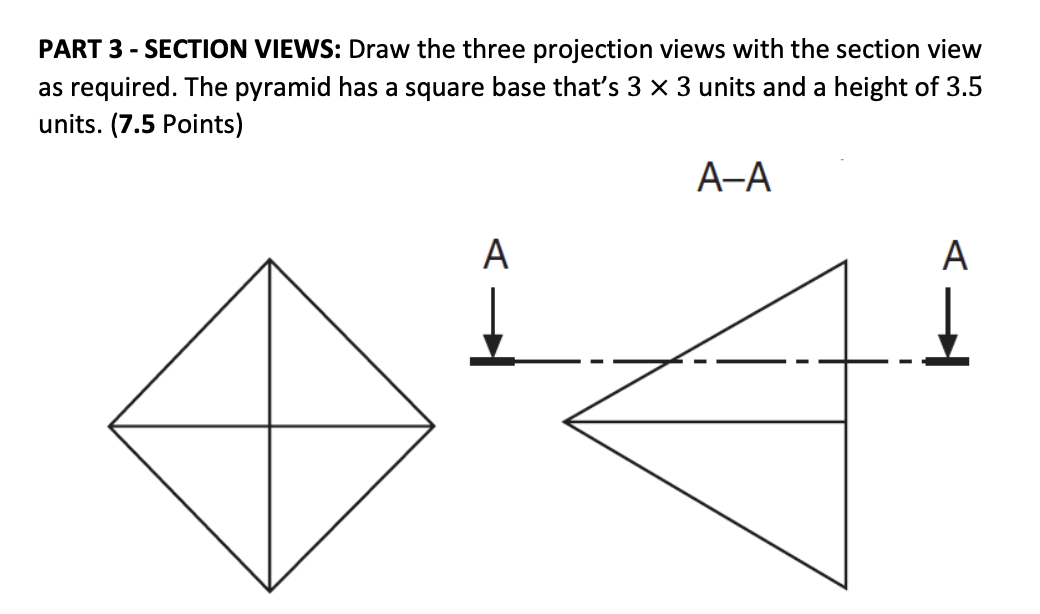 Solved PART 3 - SECTION VIEWS: Draw the three projection | Chegg.com