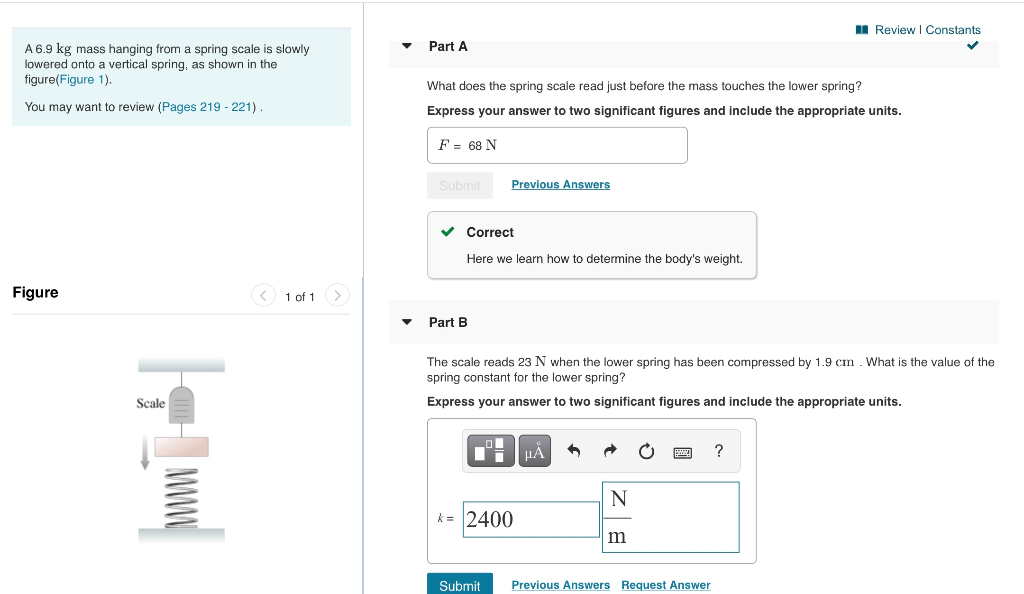 Solved Review Constants Part A A 6.9 kg mass hanging from