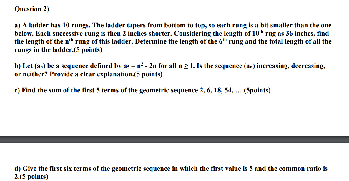 Solved a) A ladder has 10 rungs. The ladder tapers from | Chegg.com