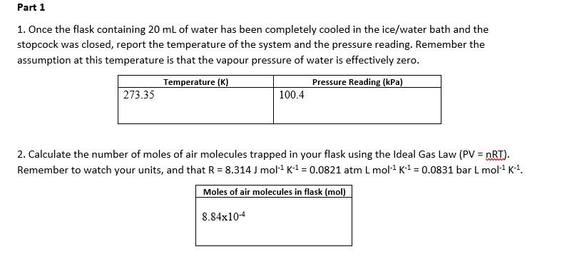 Solved Part 1 1. Once the flask containing 20 mL of water | Chegg.com