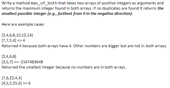 Solved Write a method max_of_both that takes two arrays of | Chegg.com