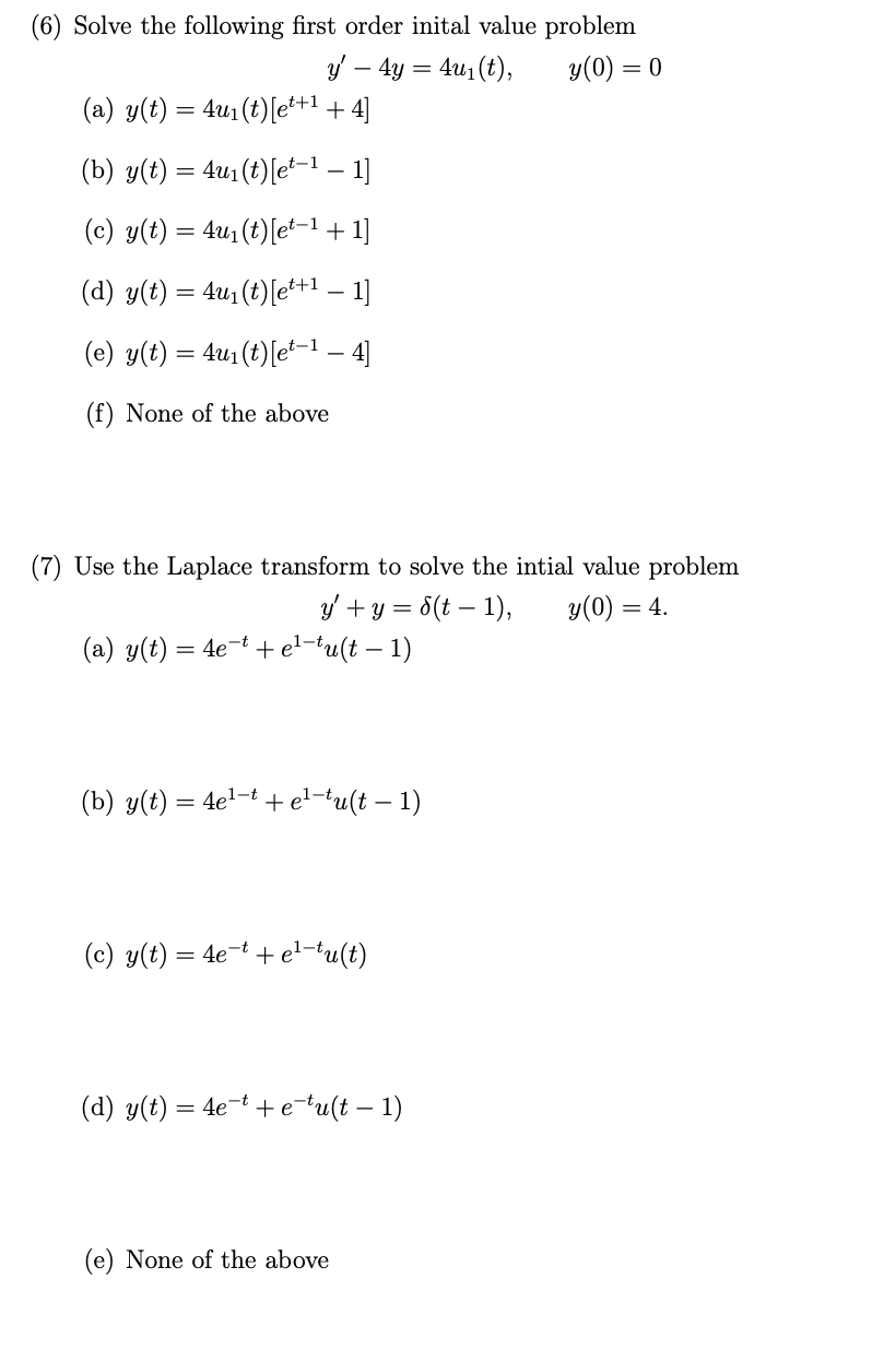 Solved (6) Solve the following first order inital value | Chegg.com