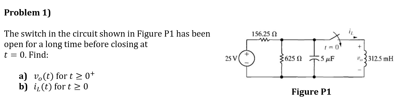 Solved Problem 1) 156.25 (2 The switch in the circuit shown | Chegg.com