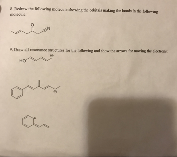 Solved 8. Redraw the following molecule showing the orbitals | Chegg.com