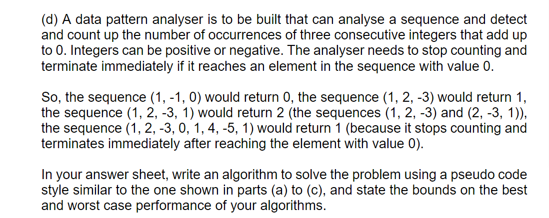 (d) A data pattern analyser is to be built that can | Chegg.com