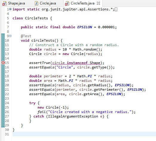 Solved 7 + + Shape.java X D Circle.java CircleTests.java 1 2 | Chegg.com
