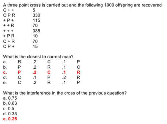 Solved A three point cross is carried out and the following | Chegg.com