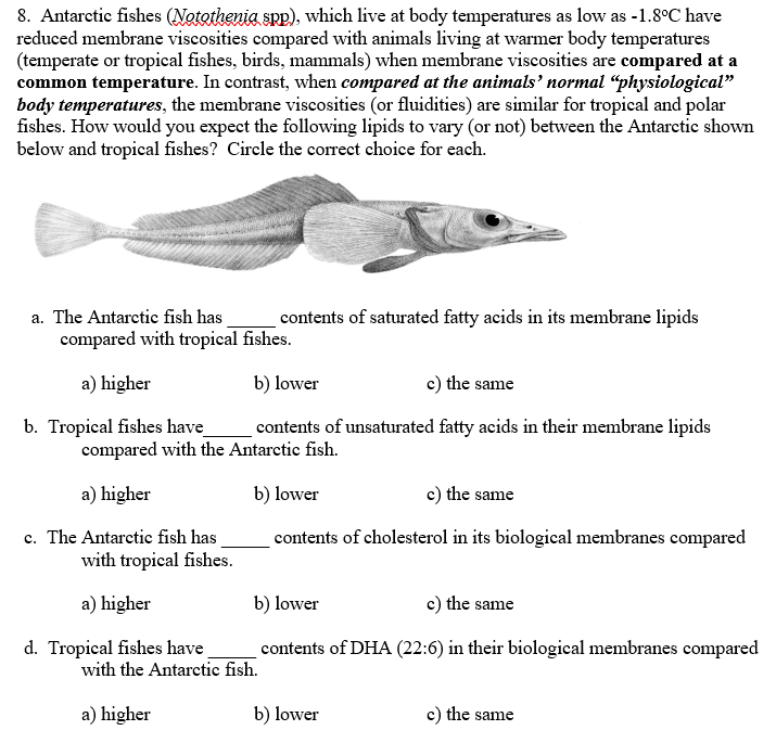 Solved 8. Antarctic fishes (Notothenia spp), which live at 