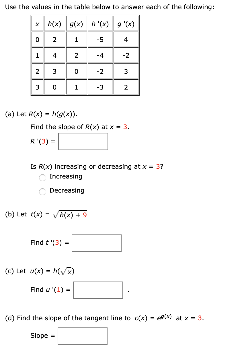 Solved Use The Values In The Table Below To Answer Each O Chegg Com