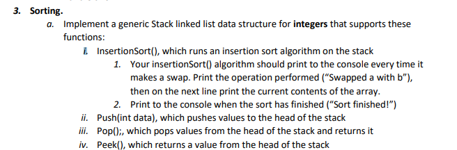 Solved 3. Sorting. Implement a generic Stack linked list | Chegg.com