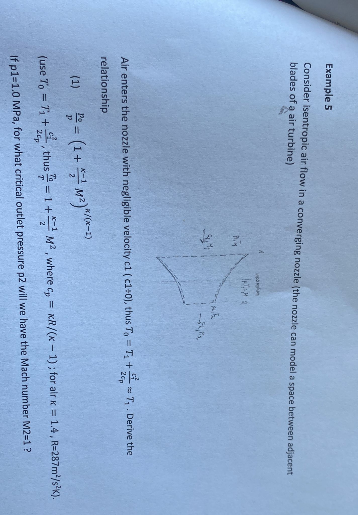 Solved Example 5 Consider isentropic air flow in a | Chegg.com